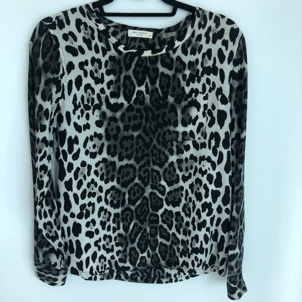 Leopard Animal Print Black and White silk long sleeve silk top